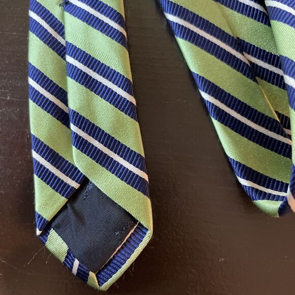 Brooks Brothers Green/Blue Irregualar Diagonal Stripe 100% Silk Tie - Picture 3 of 4